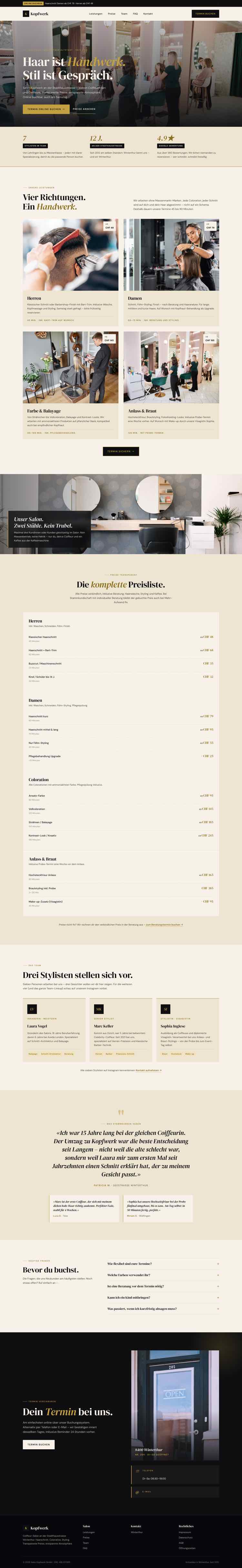 Coiffeur, Beispielseite Webdesign Schweizer Mittelstand