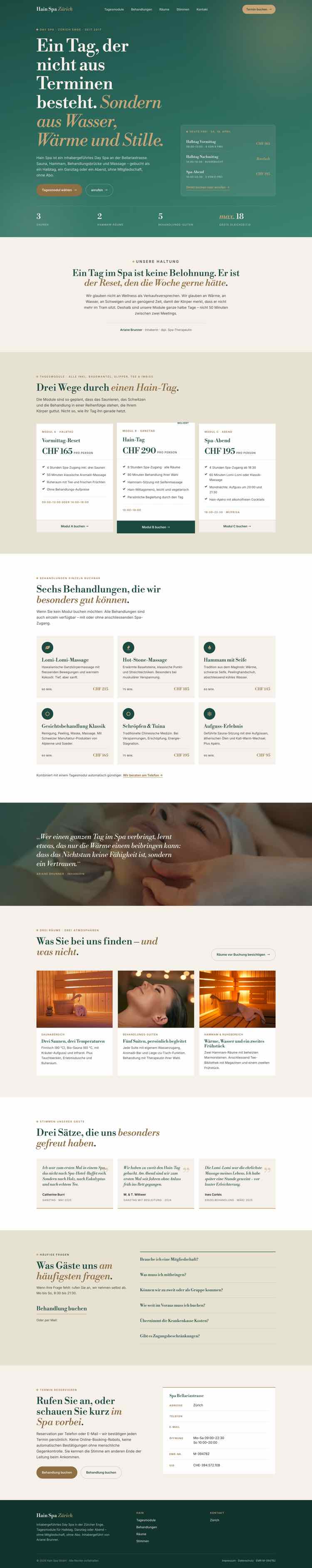 Day Spa, Beispielseite Webdesign Schweizer Mittelstand