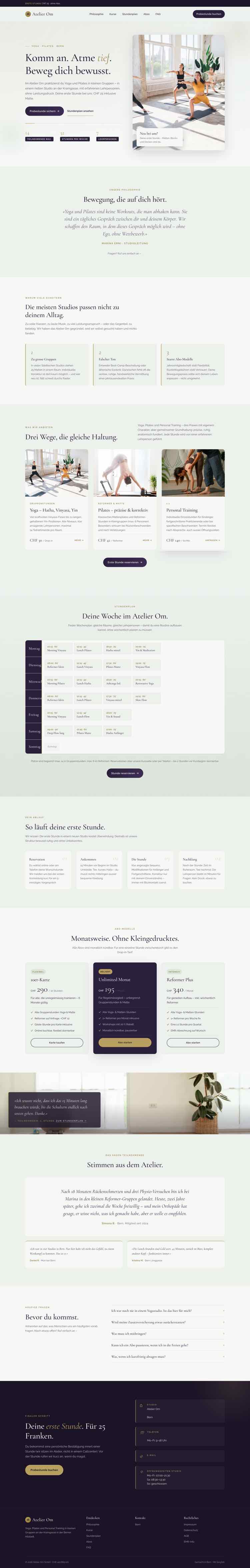 Yoga Pilates, Beispielseite Webdesign Schweizer Mittelstand