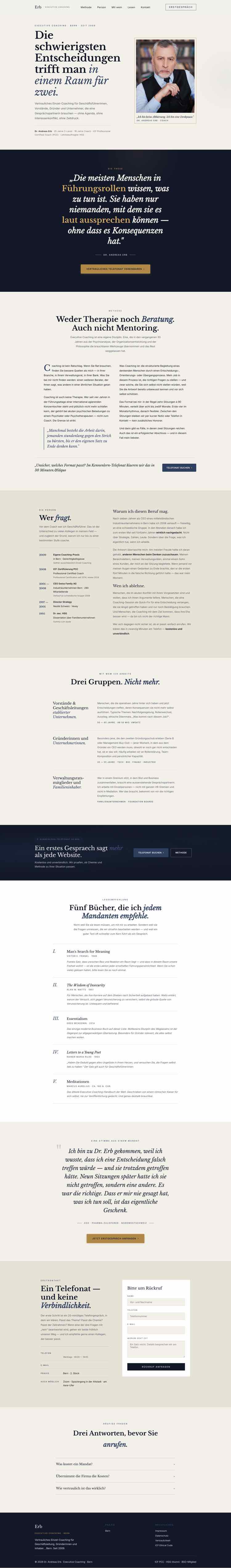 Executive Coaching, Beispielseite Webdesign Schweizer Mittelstand