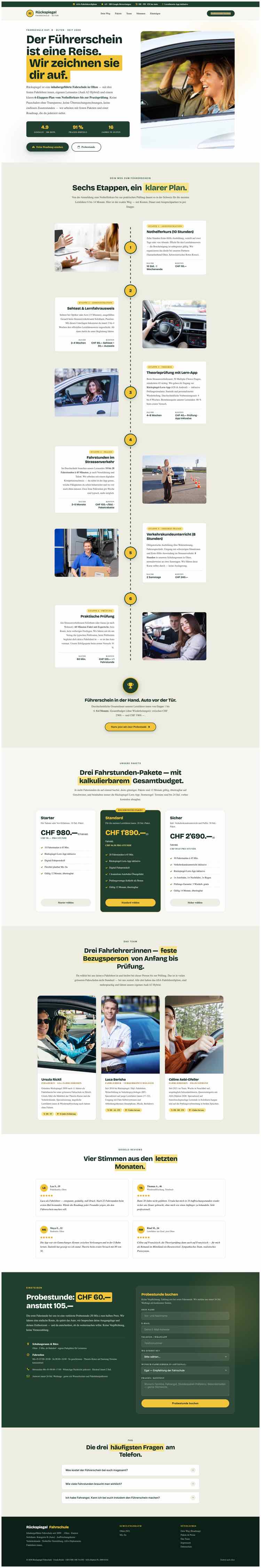 Fahrschule, Beispielseite Webdesign Schweizer Mittelstand