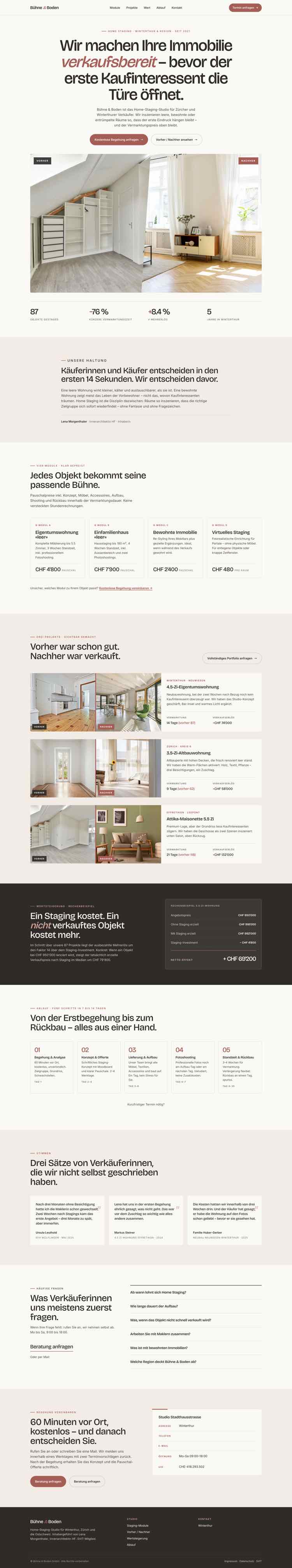 Home Staging, Beispielseite Webdesign Schweizer Mittelstand