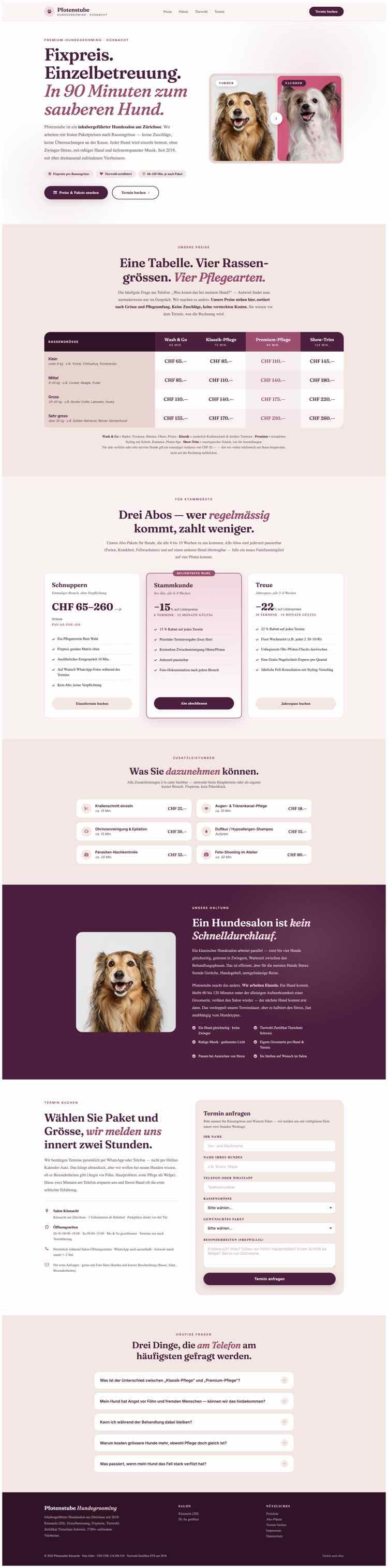 Hundesalon, Beispielseite Webdesign Schweizer Mittelstand