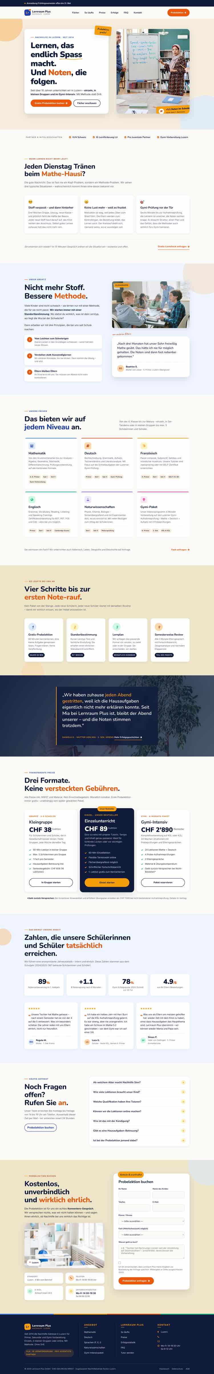 Nachhilfe, Beispielseite Webdesign Schweizer Mittelstand
