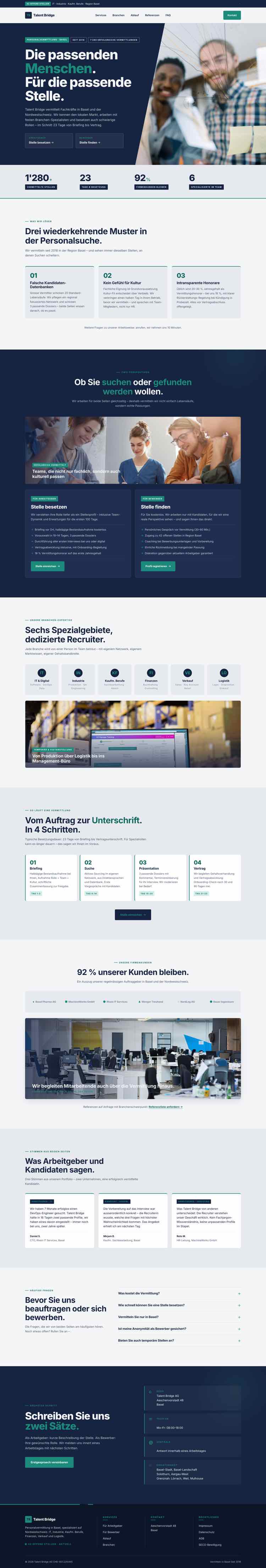Personalvermittlung, Beispielseite Webdesign Schweizer Mittelstand