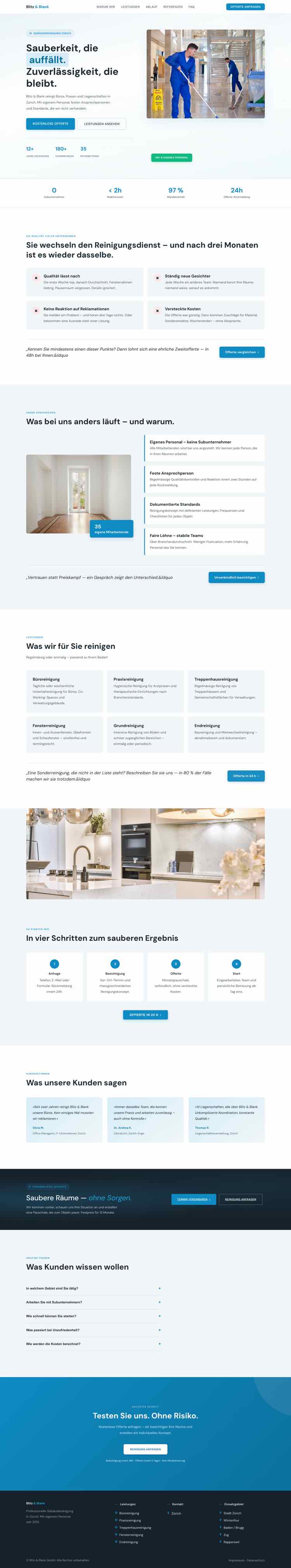 Reinigung, Beispielseite Webdesign Schweizer Mittelstand