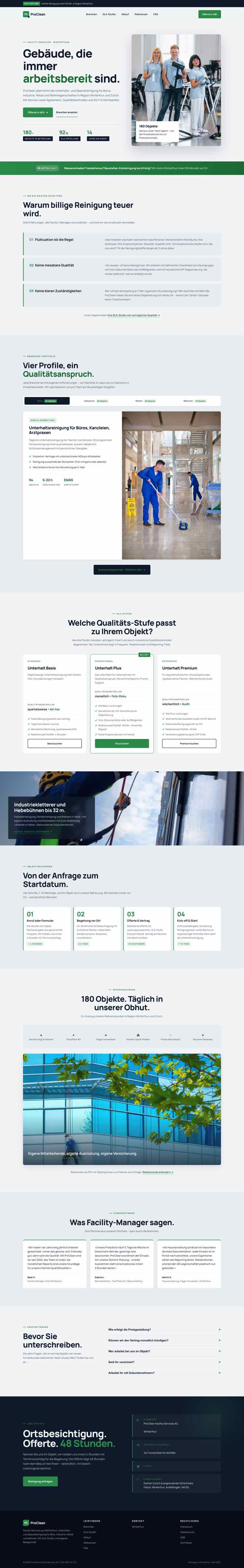 Reinigung, Beispielseite Webdesign Schweizer Mittelstand
