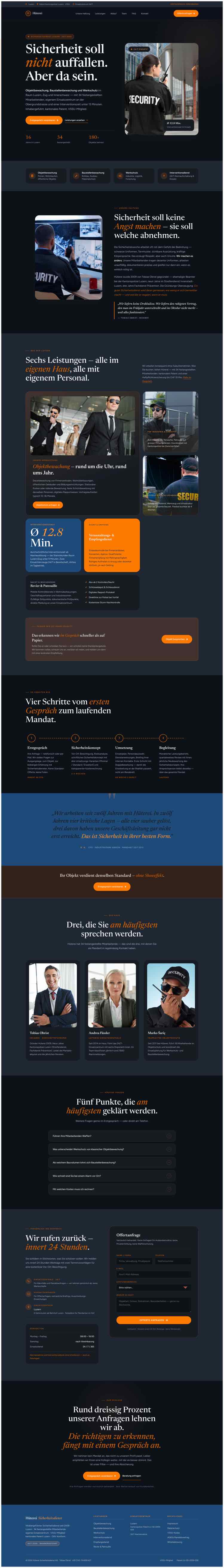 Sicherheitsdienst, Beispielseite Webdesign Schweizer Mittelstand
