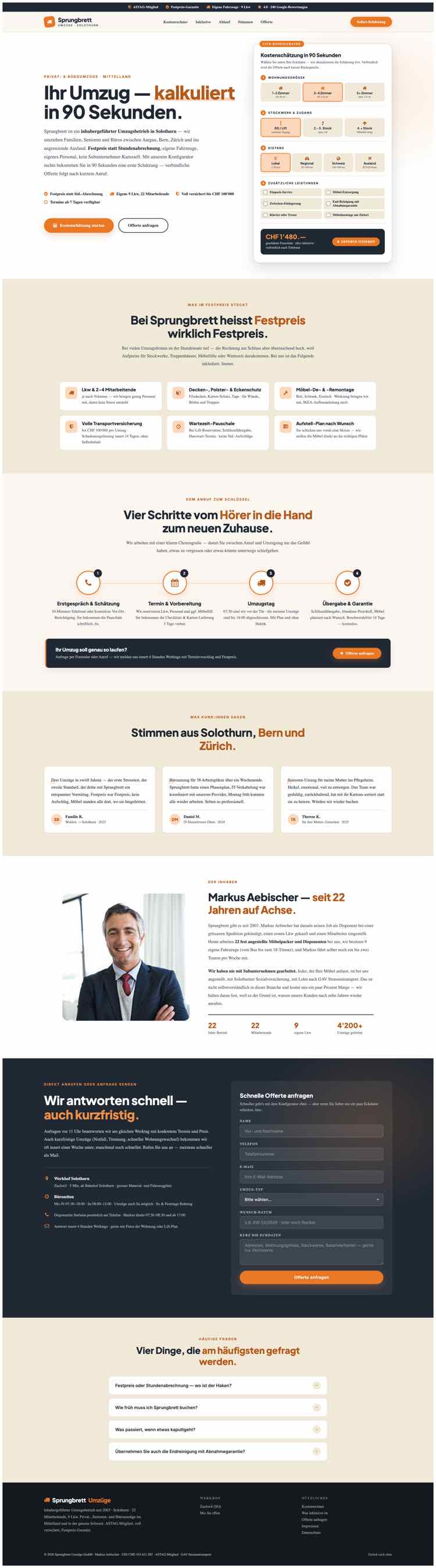 Umzug, Beispielseite Webdesign Schweizer Mittelstand