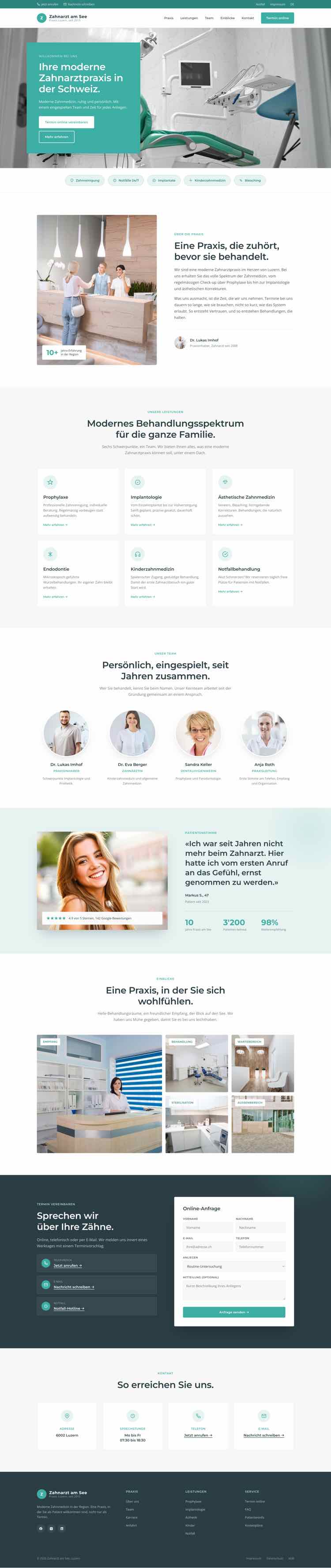 Zahnarztpraxis, Beispielseite Webdesign Schweizer Mittelstand