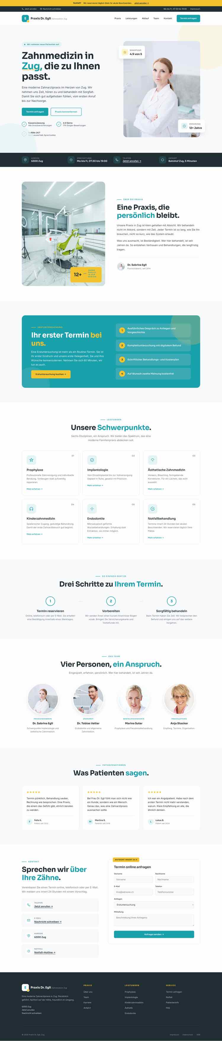 Zahnarztpraxis, Beispielseite Webdesign Schweizer Mittelstand