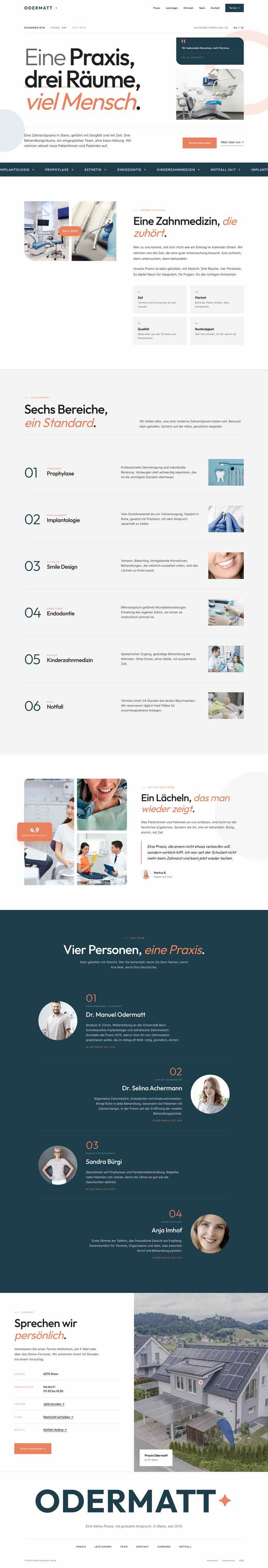 Zahnarztpraxis, Beispielseite Webdesign Schweizer Mittelstand