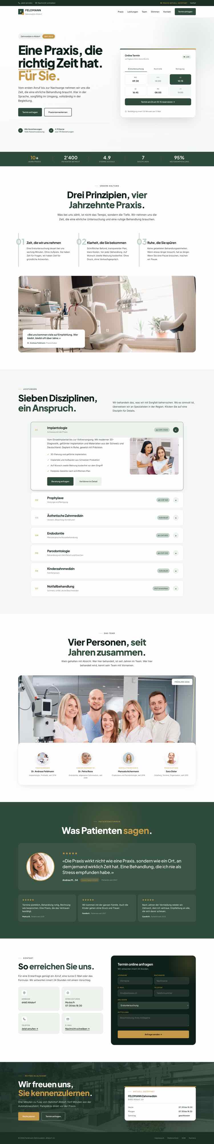 Zahnarztpraxis, Beispielseite Webdesign Schweizer Mittelstand