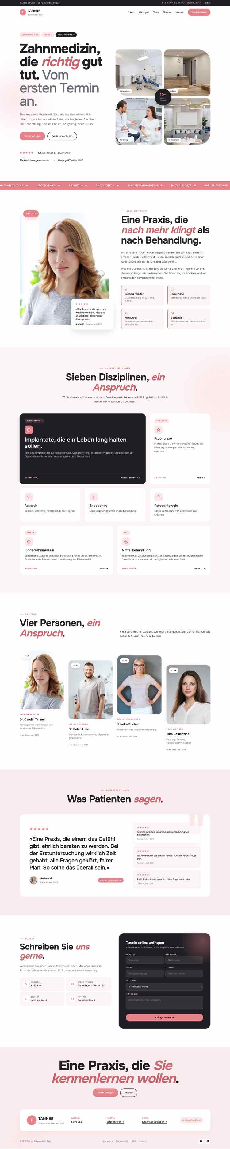 Zahnarztpraxis, Beispielseite Webdesign Schweizer Mittelstand