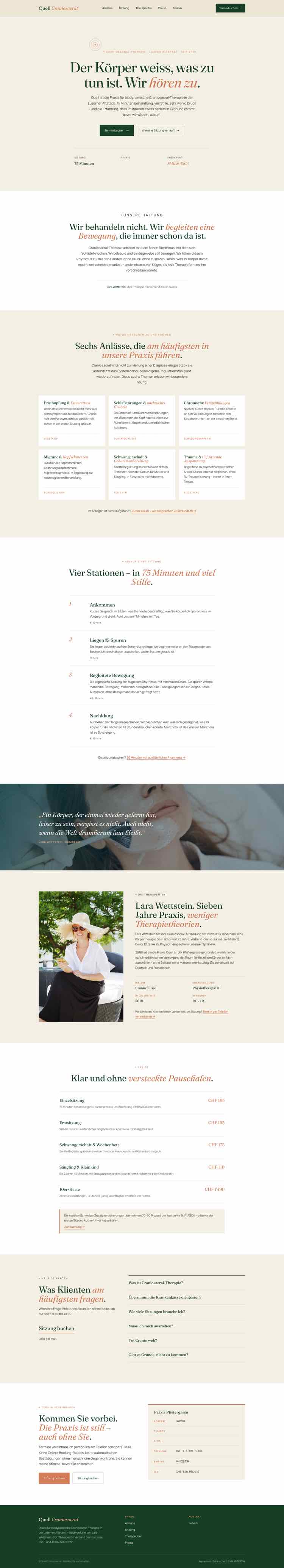 Craniosacral, Beispielseite Webdesign Schweizer Mittelstand