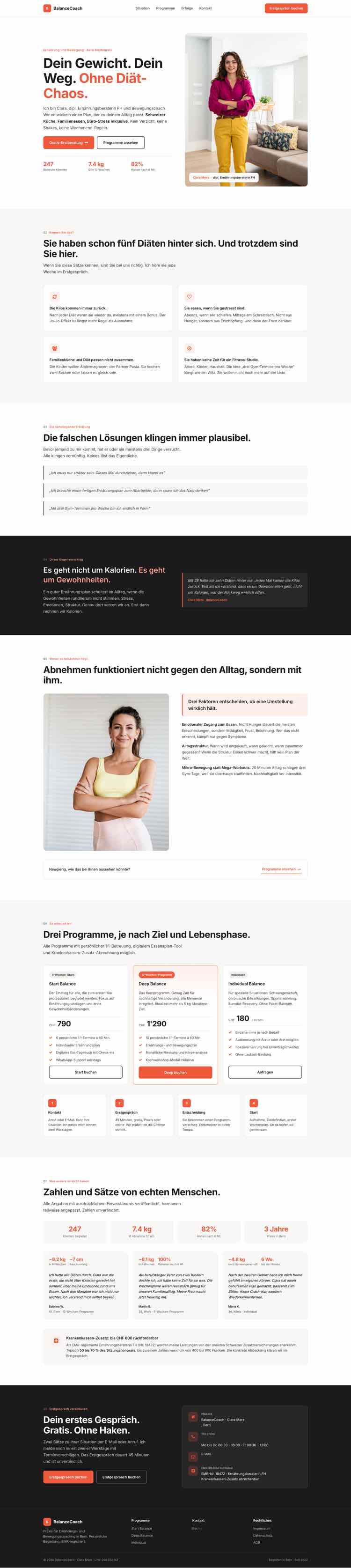 Ernährungscoaching, Beispielseite Webdesign Schweizer Mittelstand