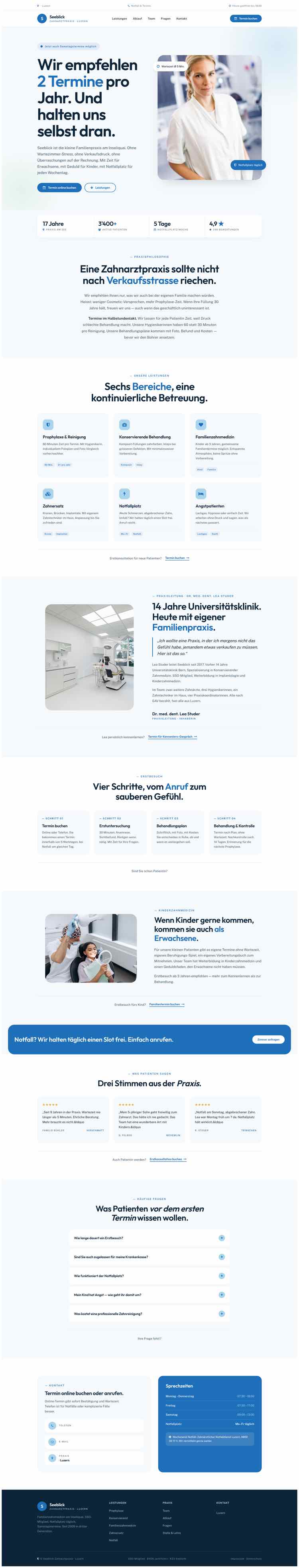 Zahnmedizin, Beispielseite Webdesign Schweizer Mittelstand