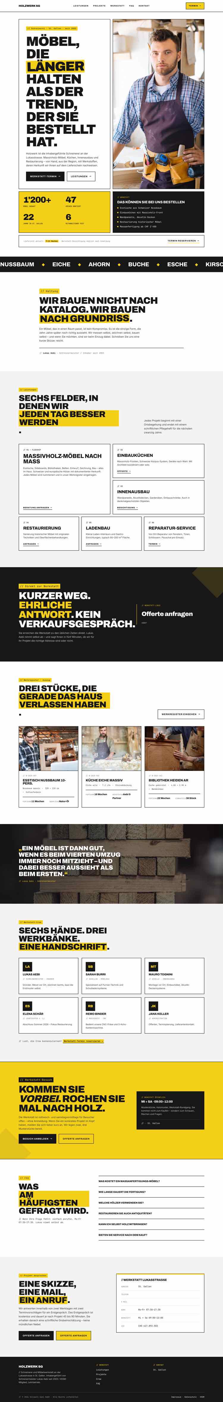 Schreinerei, Beispielseite Webdesign Schweizer Mittelstand