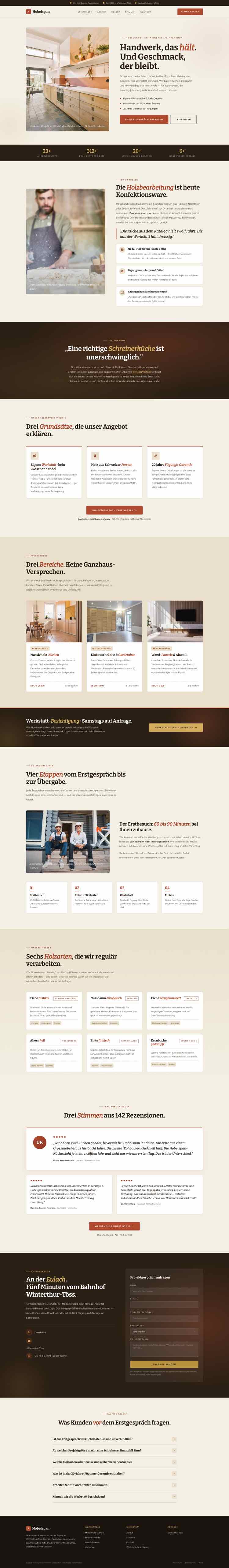 Schreinerei, Beispielseite Webdesign Schweizer Mittelstand