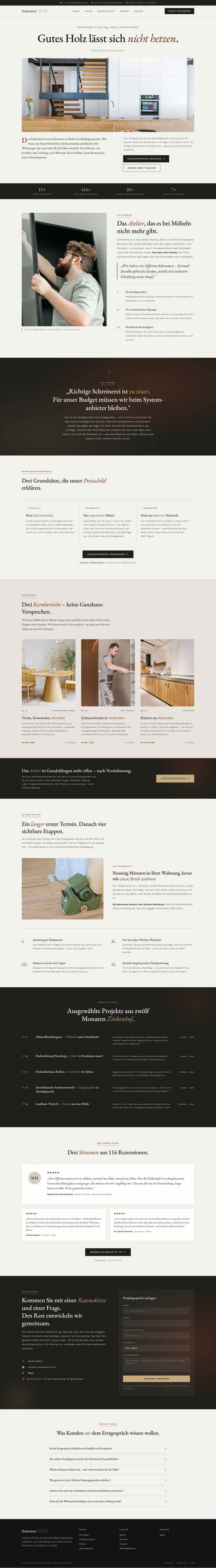 Schreinerei, Beispielseite Webdesign Schweizer Mittelstand