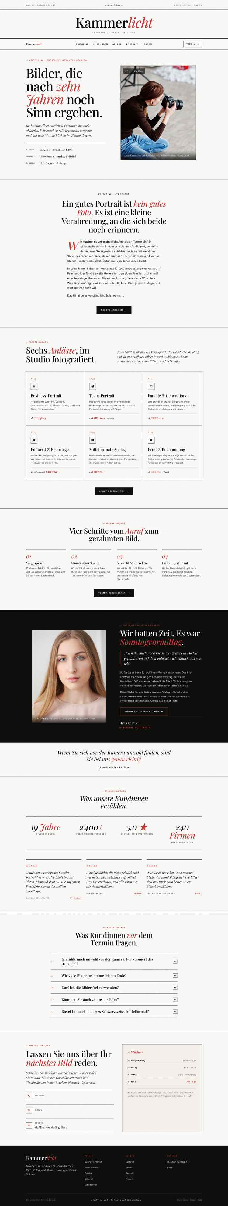 Fotostudio, Beispielseite Webdesign Schweizer Mittelstand