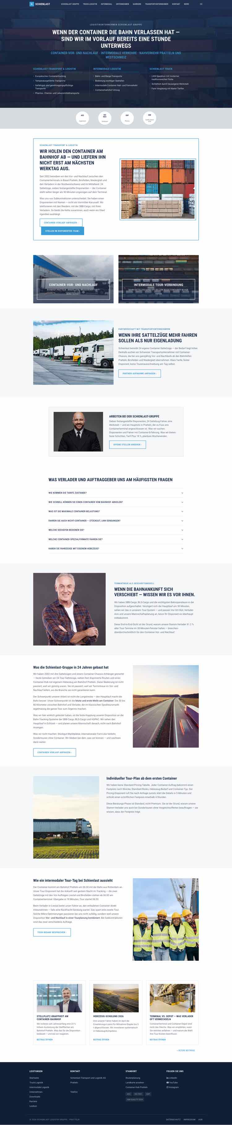 Container Intermodal, Beispielseite Webdesign Schweizer Mittelstand