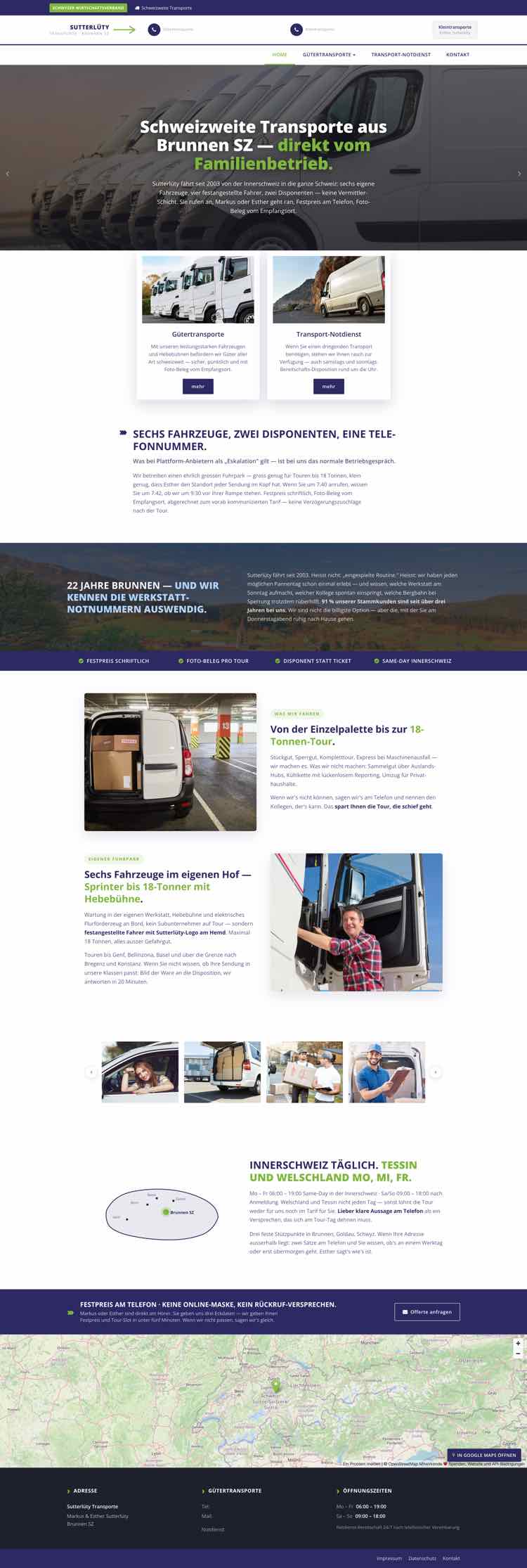 Familien Transporte, Beispielseite Webdesign Schweizer Mittelstand