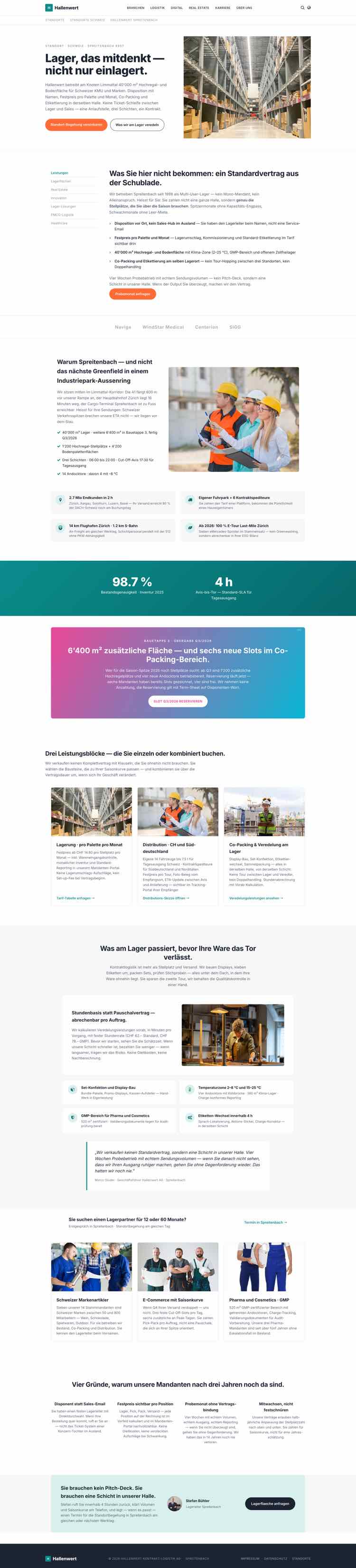 Kontraktlogistik, Beispielseite Webdesign Schweizer Mittelstand