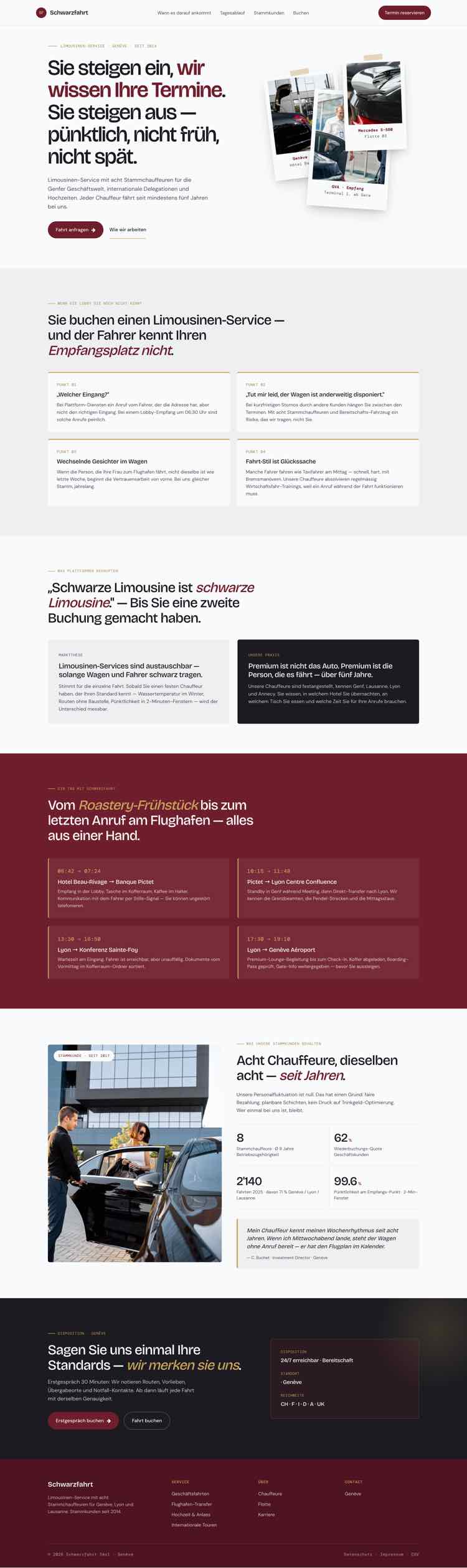Limousinen Service, Beispielseite Webdesign Schweizer Mittelstand