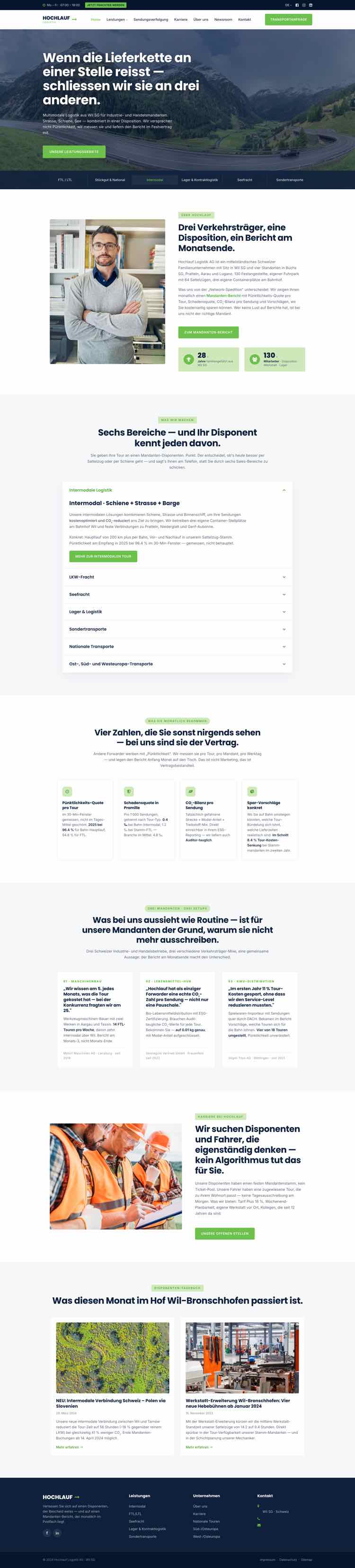 Multimodale Logistik, Beispielseite Webdesign Schweizer Mittelstand