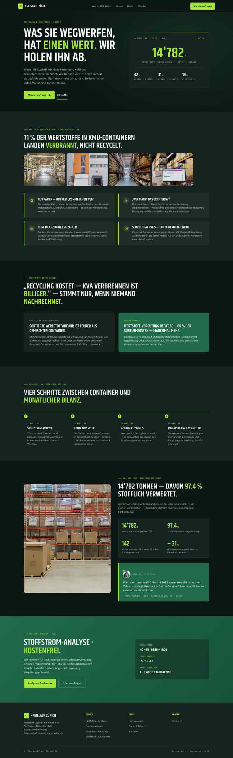 Recycling Logistik, Beispielseite Webdesign Schweizer Mittelstand