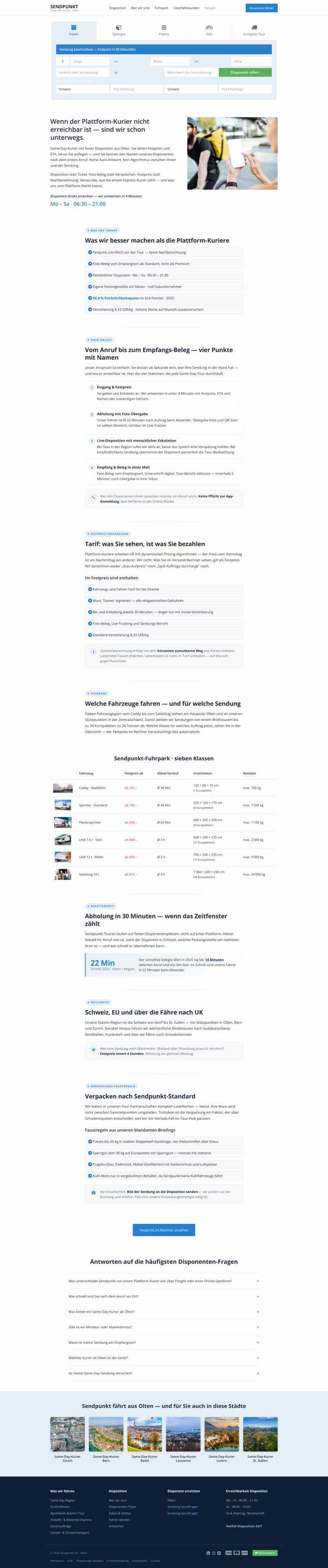 Same Day Kurier, Beispielseite Webdesign Schweizer Mittelstand