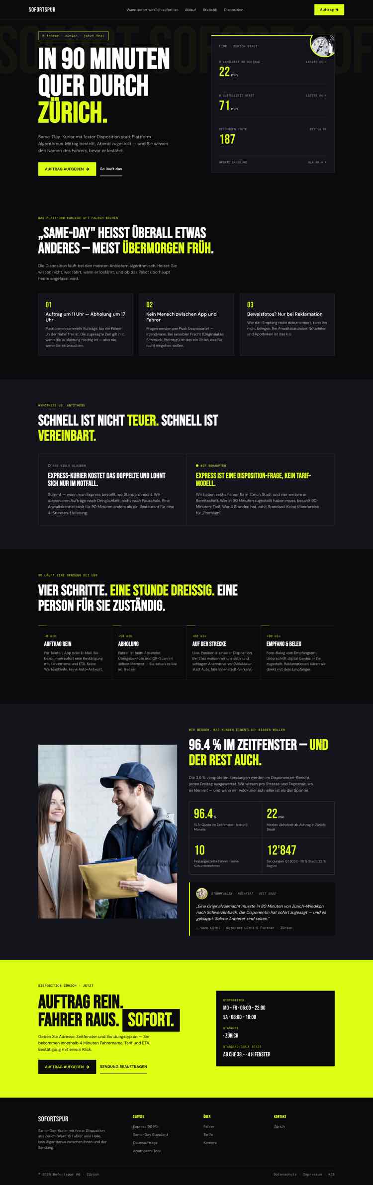 Same Day Kurier, Beispielseite Webdesign Schweizer Mittelstand