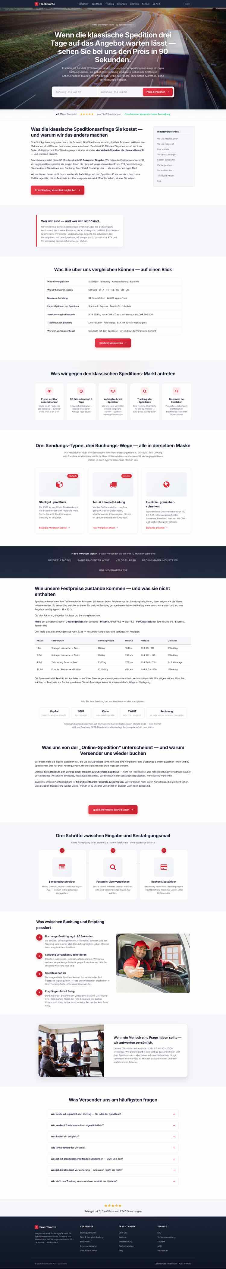 Speditions Marktplatz, Beispielseite Webdesign Schweizer Mittelstand