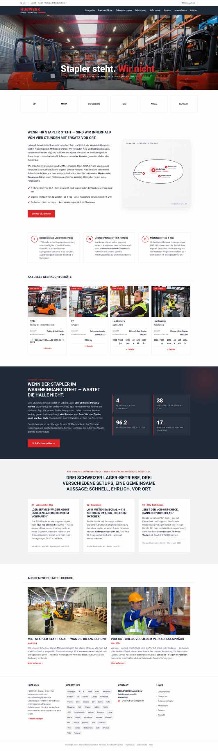 Stapler Handel Service, Beispielseite Webdesign Schweizer Mittelstand