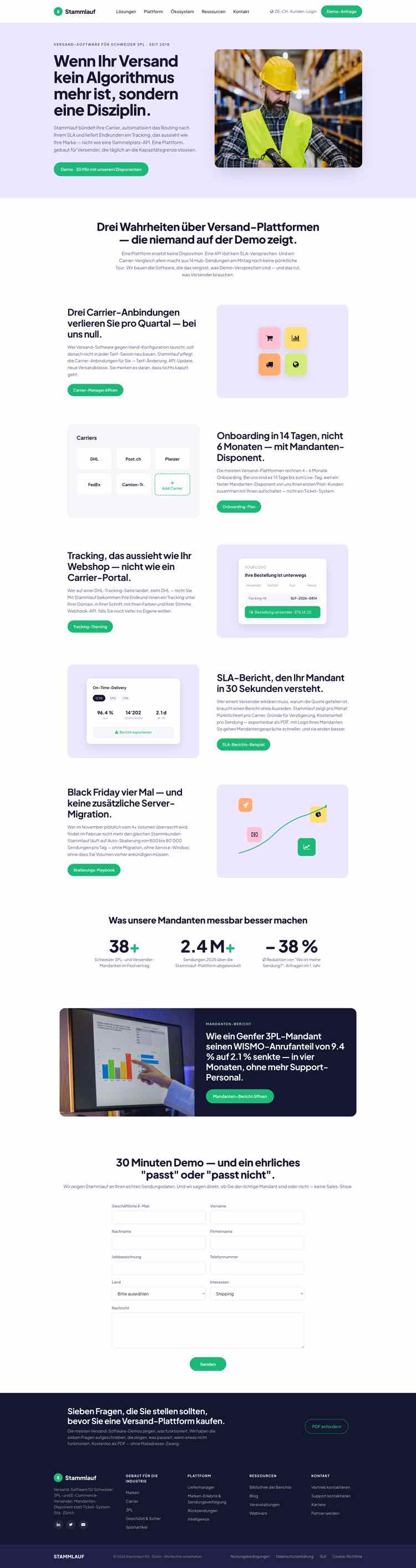 Versand Plattform, Beispielseite Webdesign Schweizer Mittelstand