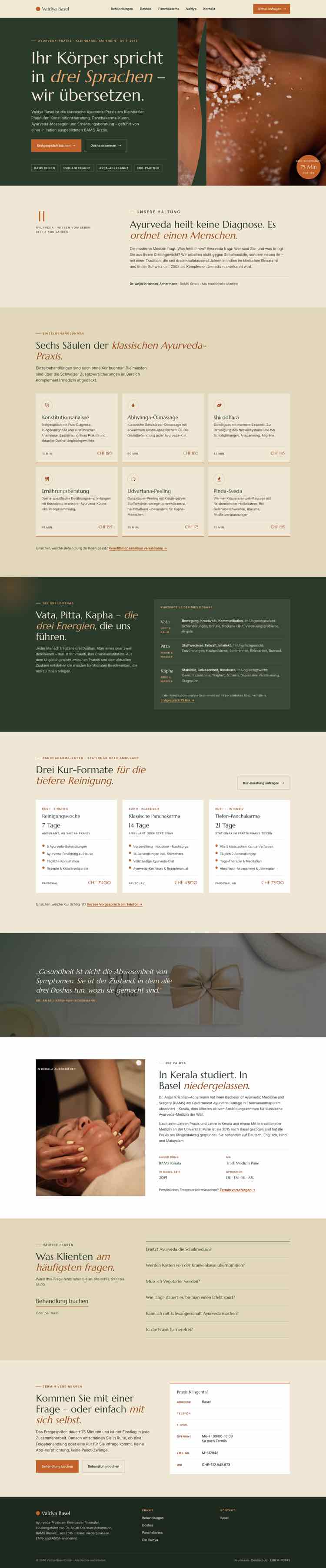 Ayurveda-Praxis mit Split-Hero