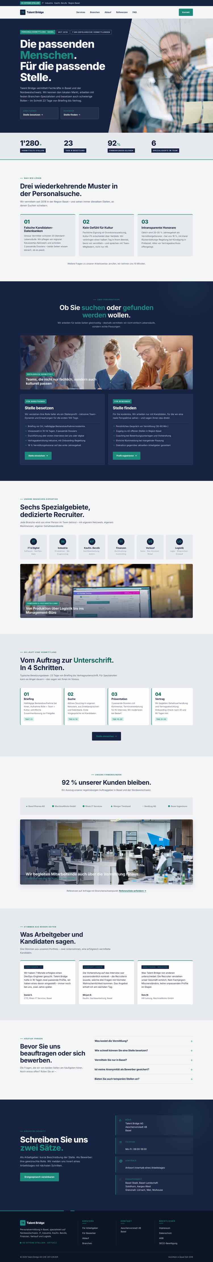 Personalvermittlung Talent Bridge mit Fullscreen-Hero