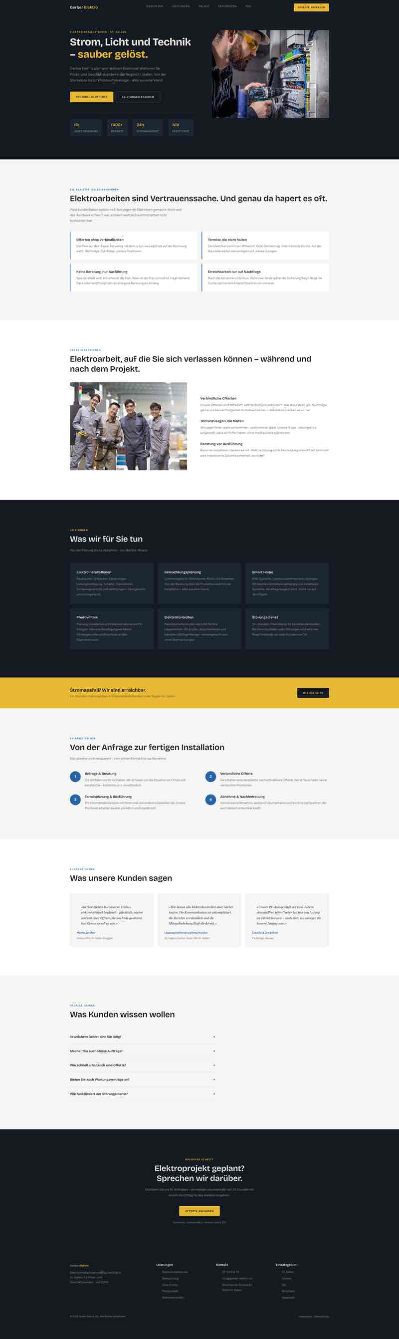 Fachkundige Website für Elektroinstallateur mit Leistungen und Notdienst