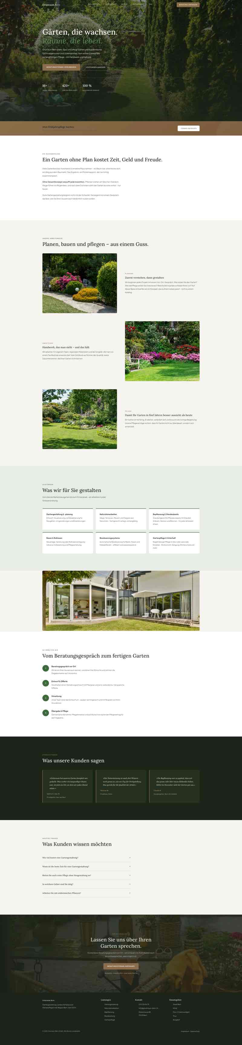 Naturnaher Internetauftritt für Gartenbaubetrieb mit Projektfotos und Leistungen
