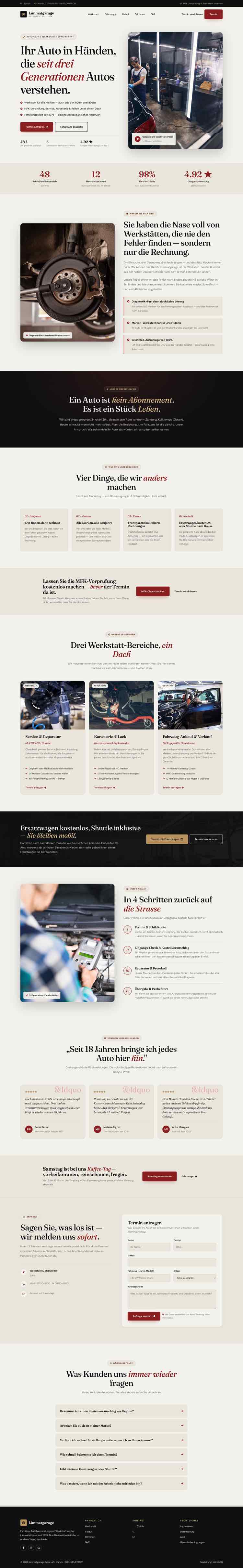 Autohaus aus Zürich, Beispielseite Webdesign Handwerk