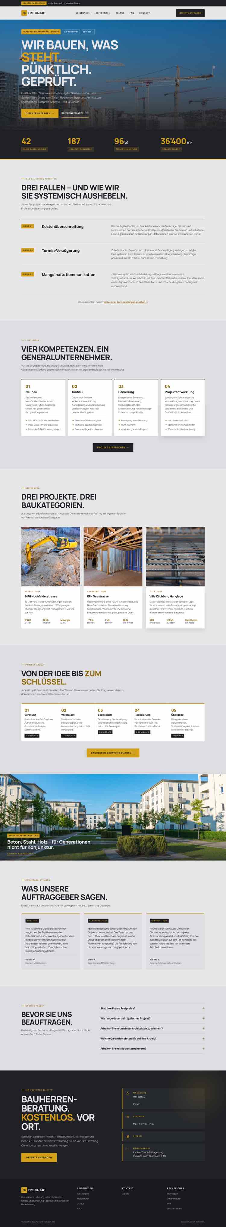 Baufirma aus Zürich, Beispielseite Webdesign Handwerk
