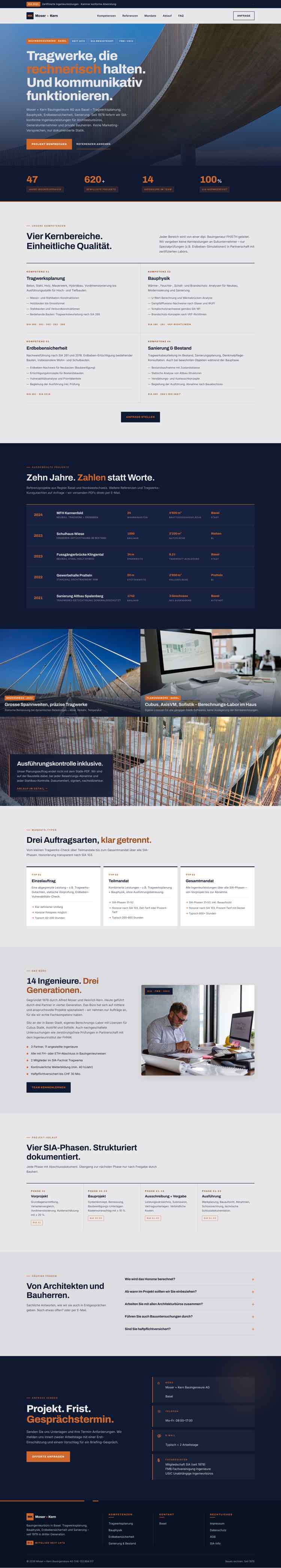 Bauingenieur aus Basel, Beispielseite Webdesign Handwerk