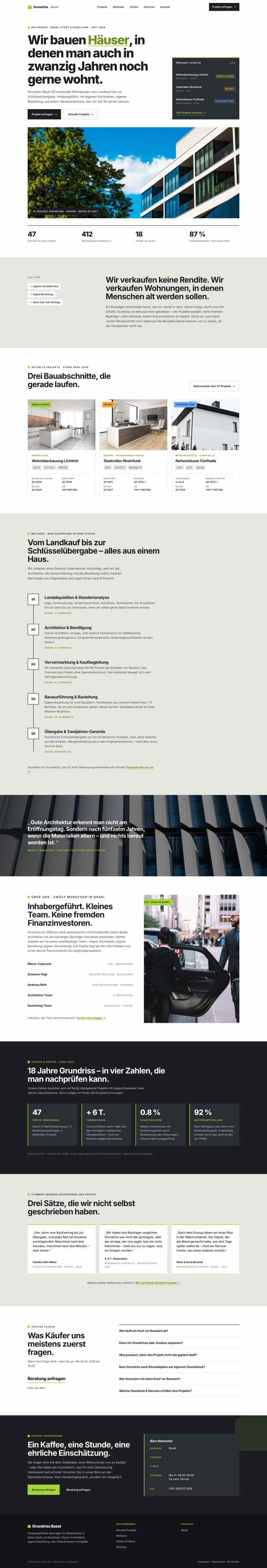 Bauträger aus Basel, Beispielseite Webdesign Handwerk