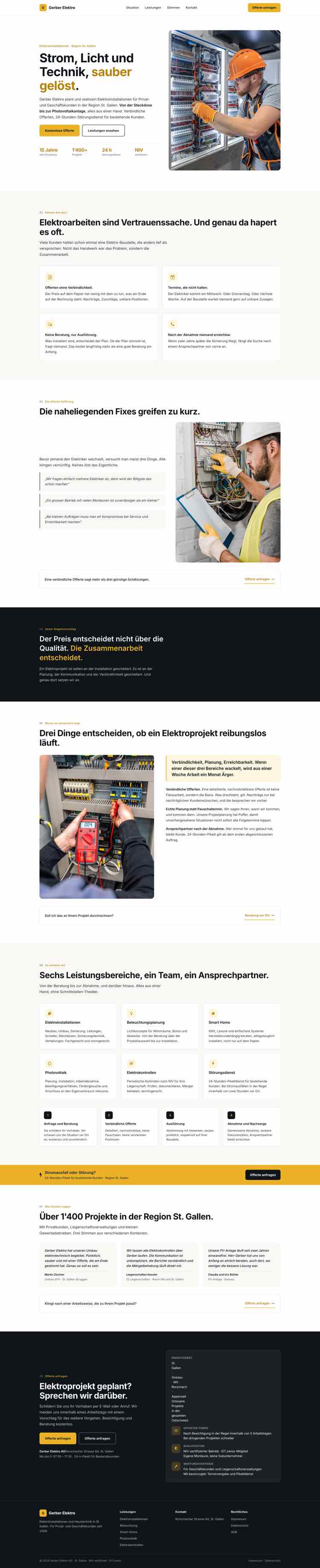 Elektro aus St-Gallen, Beispielseite Webdesign Handwerk
