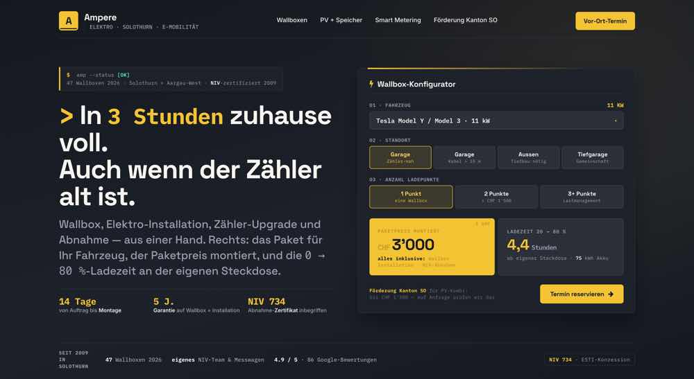 Elektroinstallationen aus Solothurn, Beispielseite Webdesign Handwerk