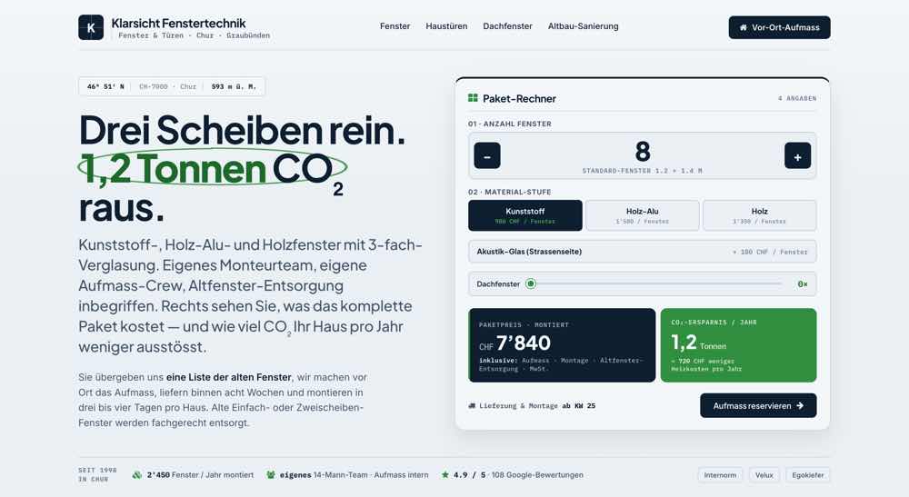 Fenstertechnik aus Chur, Beispielseite Webdesign Handwerk