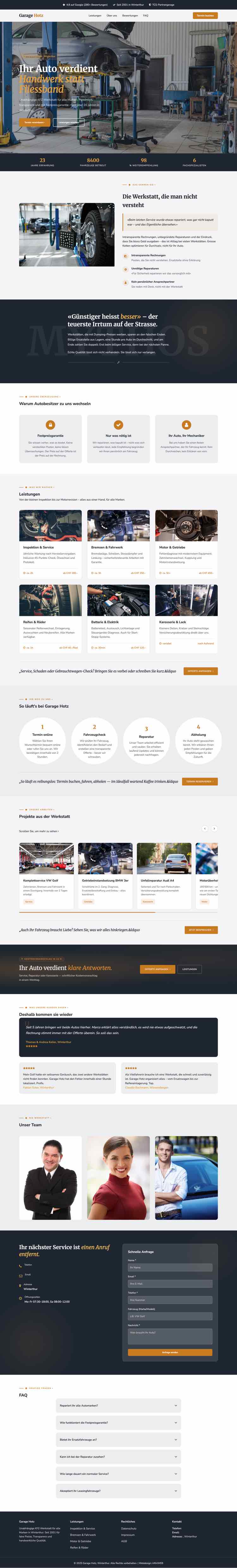 Garage aus Winterthur, Beispielseite Webdesign Handwerk
