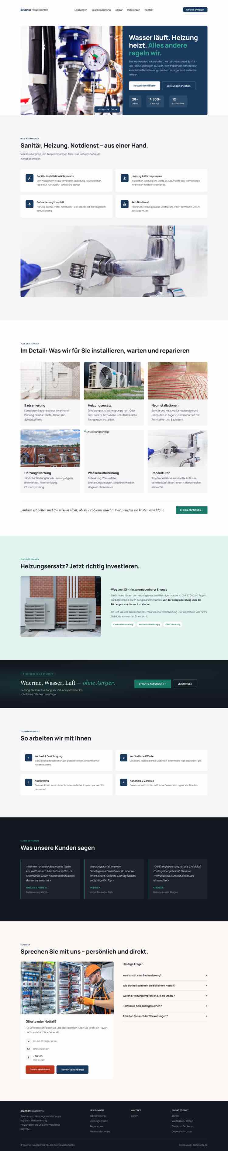 Haustechnik aus Lausanne, Beispielseite Webdesign Handwerk