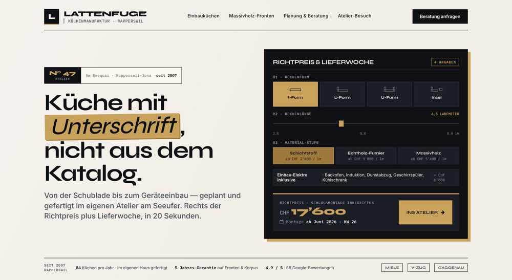 Küchenbau aus Rapperswil, Beispielseite Webdesign Handwerk